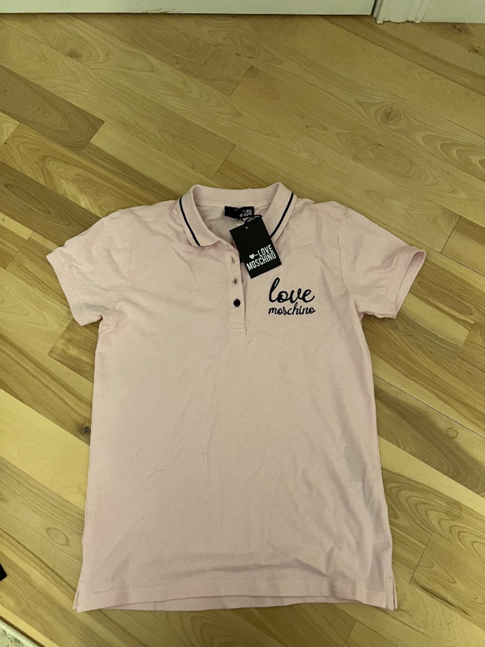 Love Moschino Light Pink Polo Shirt with Black Script